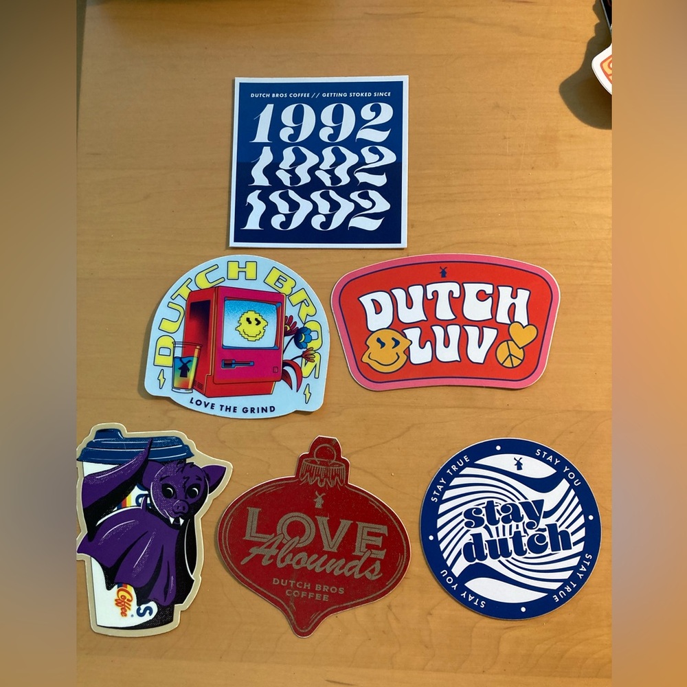 Rare Hard to Find Dutch Bros Stickers Lot of 6 Christmas Halloween Arizona,